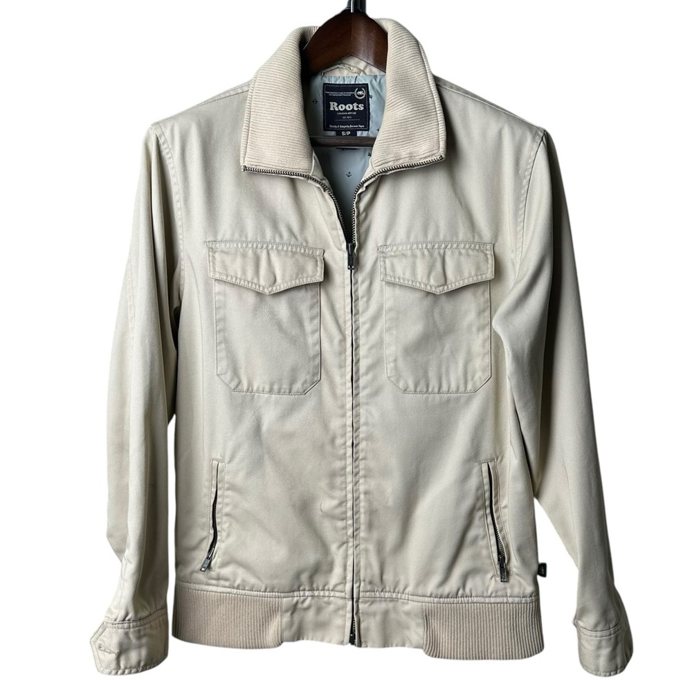 Roots Canada Men's Small Khaki Bomber Jacket Zip Outdoor Casual